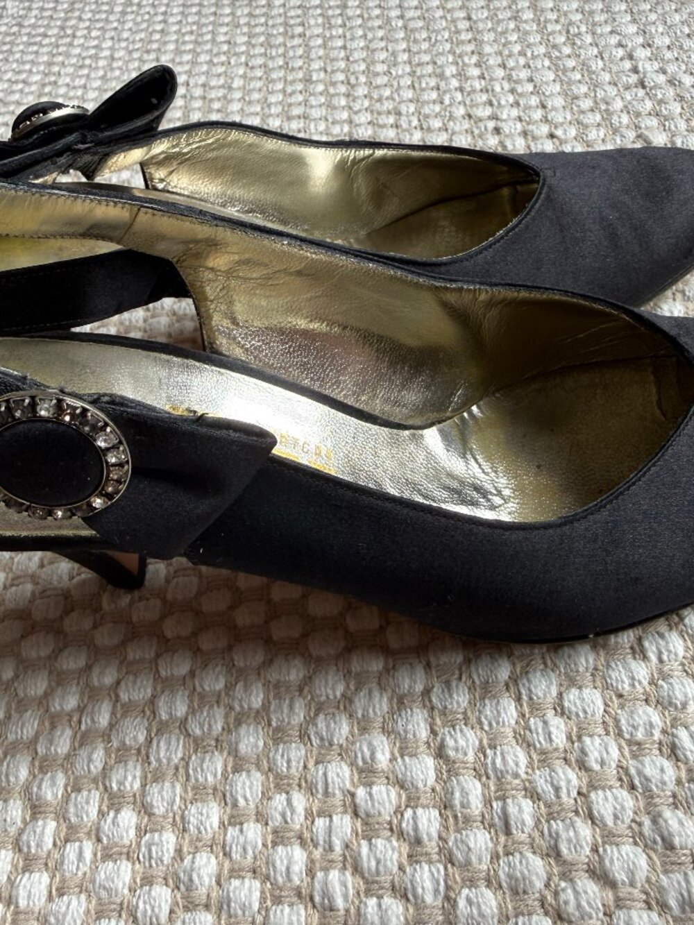 Ferragamo | Black Satin Slingback Heels Bow Pumps Classic Formal - Picture 2 of 15